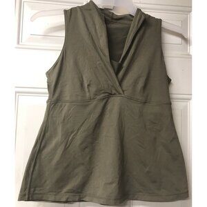 Womens Lululemon HTF wrap mesh back v neck green tank top bust 34" RARE